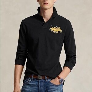 Polo Ralph Lauren Men’s Sz S Custom Slim Fit Triple-Pony Polo Shirt Black